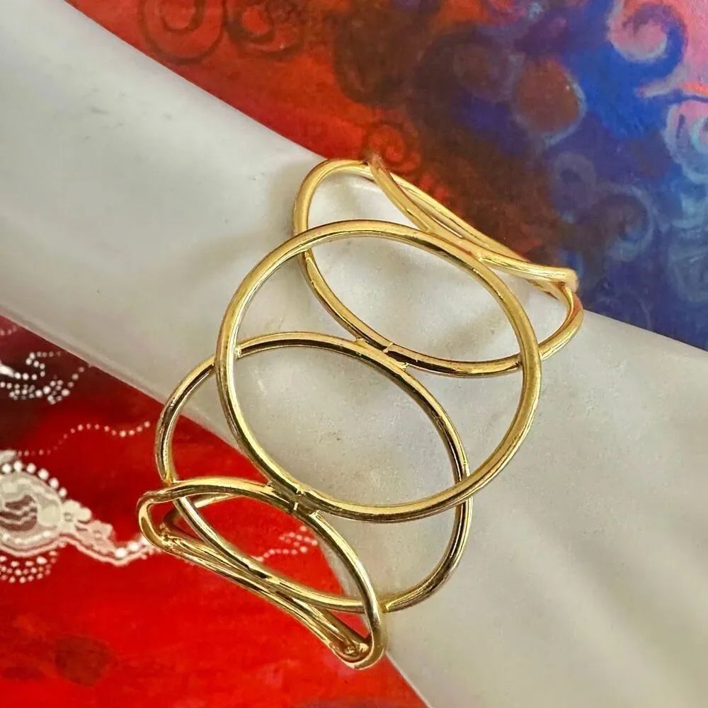 Gold-Tone Open Circle Openwork Cuff Bracelet